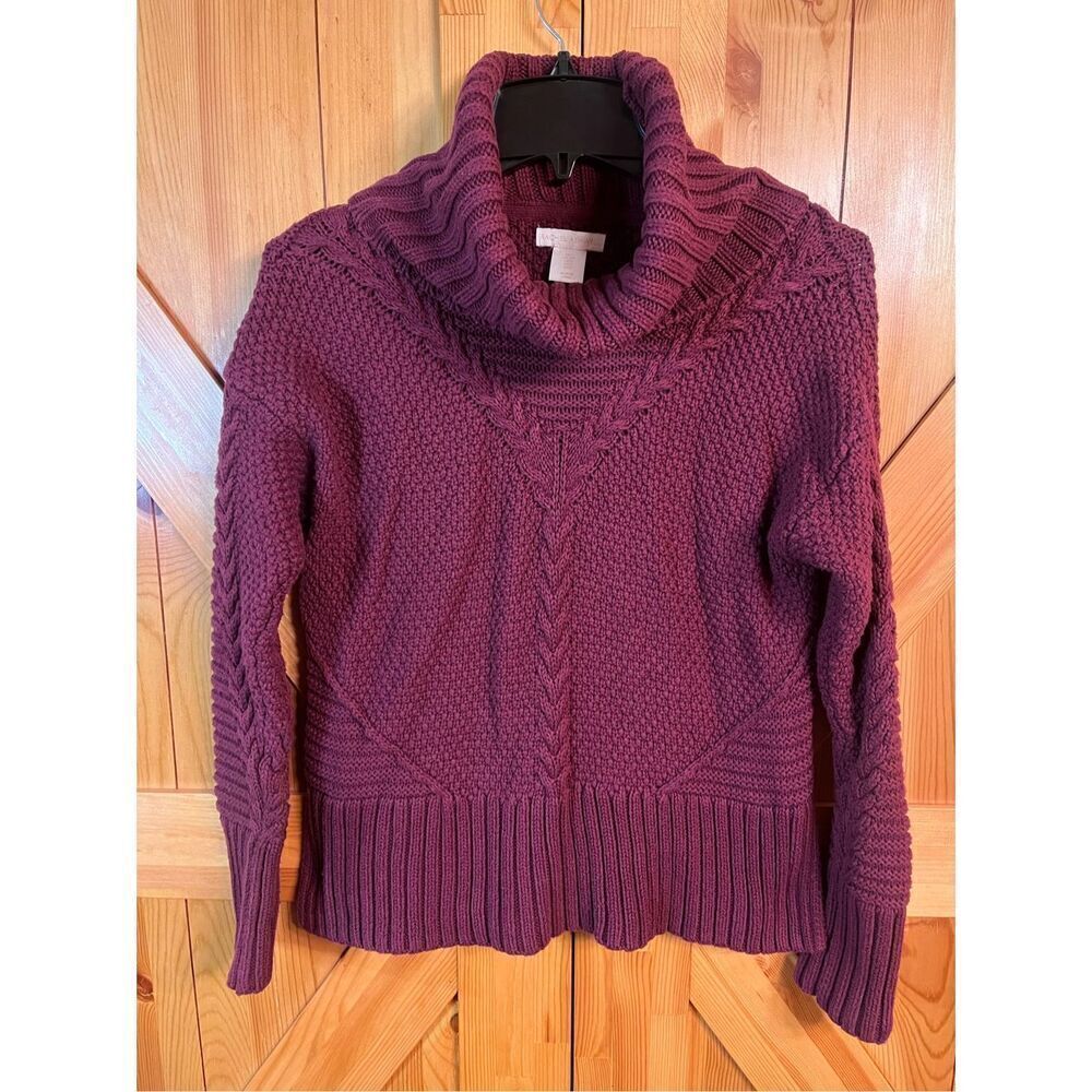 Rachel Ashwell Maroon Cable Knit Coastal Chunky Sweater Womens S Cotton (3269)